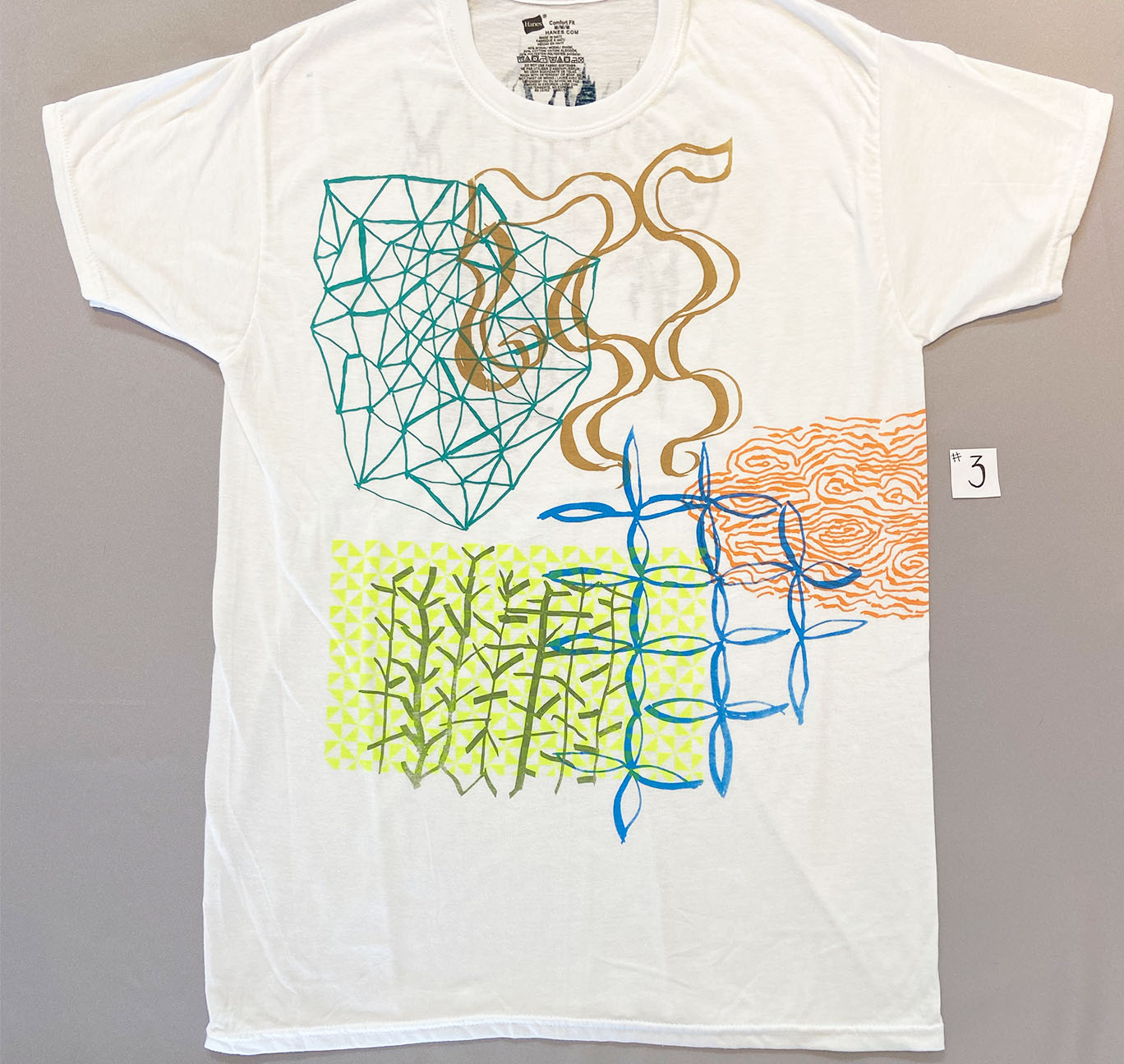 White Screenprinted T-shirt #3, size Medium