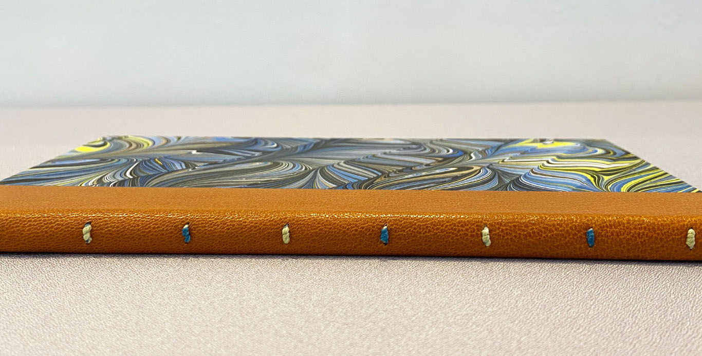 Leather spine with marbled cover, Blank Book #6 - Image 3